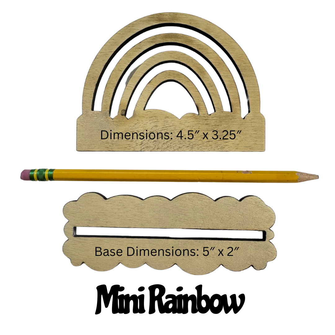 Mini Rainbow base and rainbow next to a pencil for size reference